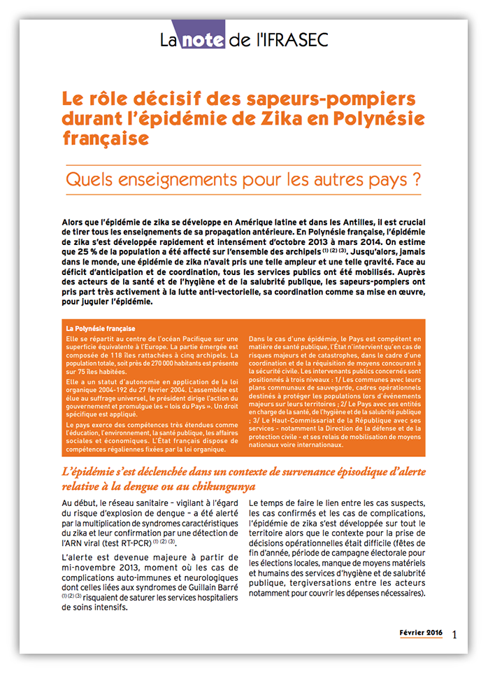 Le rôle décisif des sapeurs-pompiers durant l’épidémie de Zika en Polynésie française. Quels enseignements pour les autres pays ?